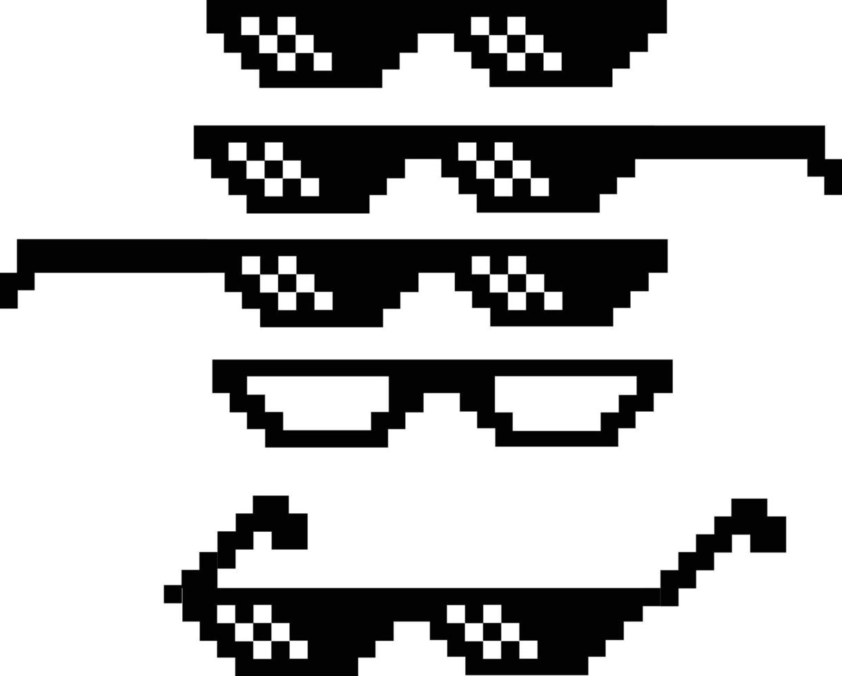 icono de gafas de píxeles sobre fondo blanco. signo de vida de matón. thug life meme pixel gafas símbolo. estilo plano vector