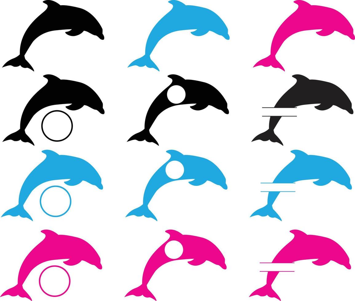 swimming dolphins on white background. Dolphin monogram. Sea life symbols. flat style. vector