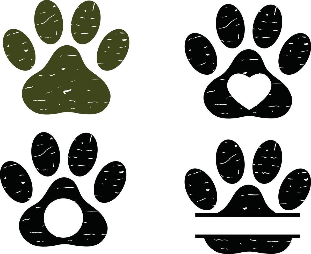 dog paw in grunge on white background. Paw Grunge Print sign. dog paws grunge monogram. flat style. vector