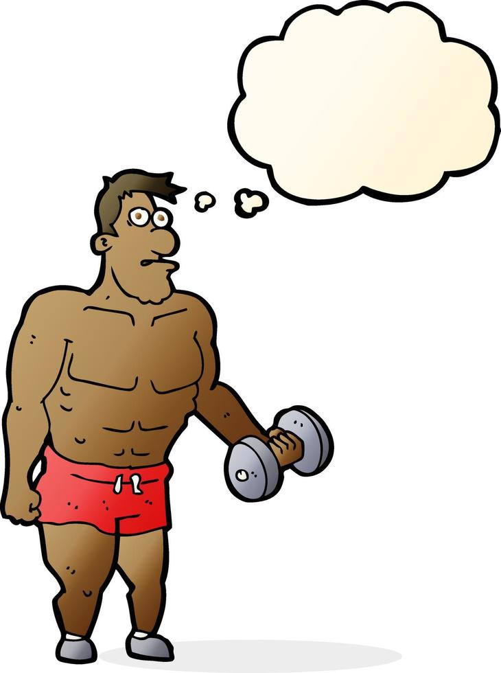 cartoon man lifting weights with thought bubble vector