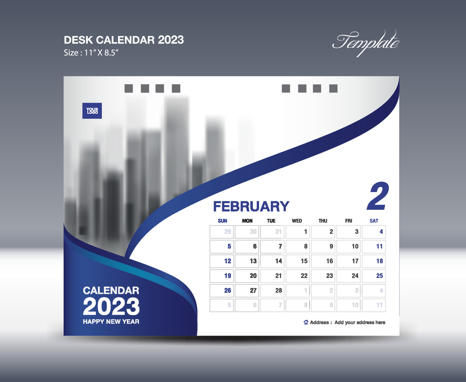 February 2023 calendar 2023 template vector desk calendar 2023