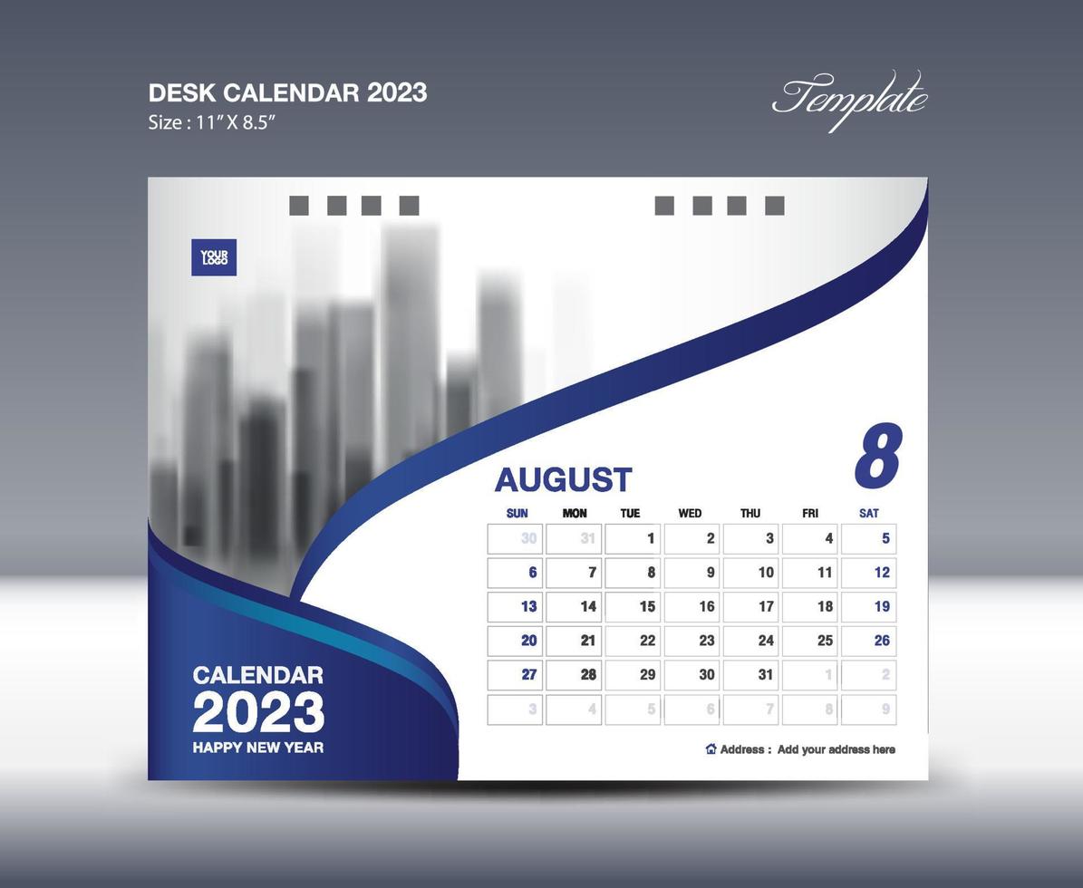 agosto de 2023 - vector de plantilla de calendario 2023, diseño de calendario de escritorio 2023, plantilla de calendario de pared, planificador, póster, vector de calendario profesional de diseño, organizador, impresión creativa de inspiración