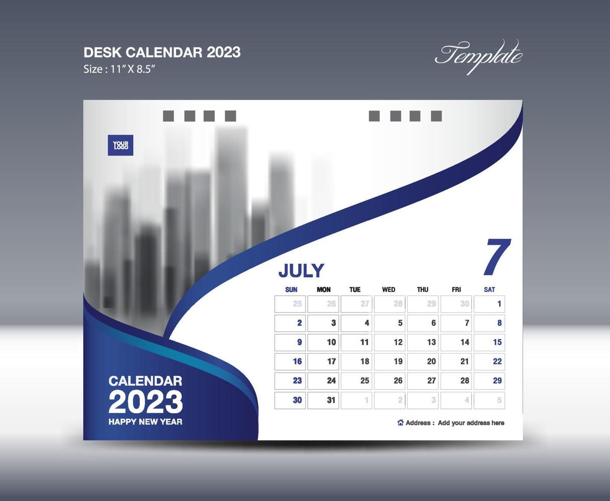 julio de 2023 - vector de plantilla de calendario 2023, diseño de calendario de escritorio 2023, plantilla de calendario de pared, planificador, póster, vector de calendario profesional de diseño, organizador, impresión creativa de inspiración