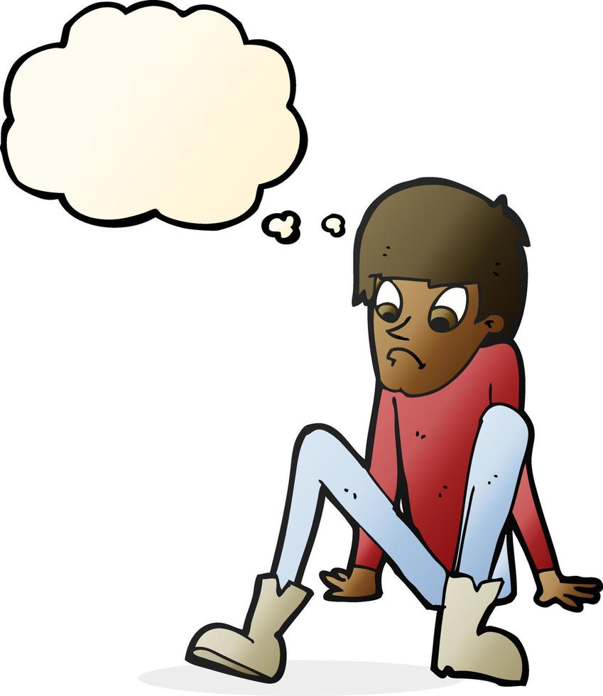 cartoon boy sitting on floor with thought bubble vector