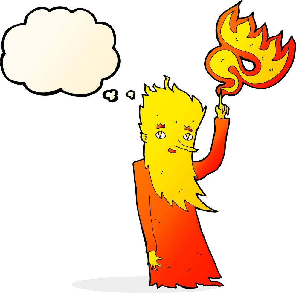 cartoon fire spirit with thought bubble vector