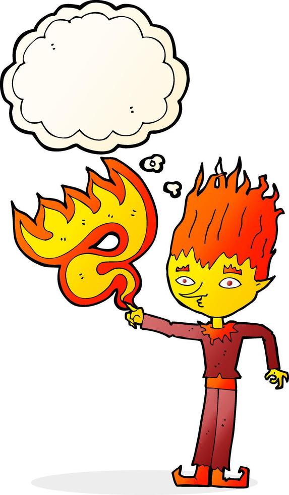 fire spirit cartoon with thought bubble vector