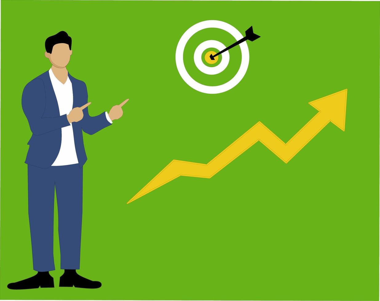 successful strategy. business man pointing curve and business target, business vector illustration.