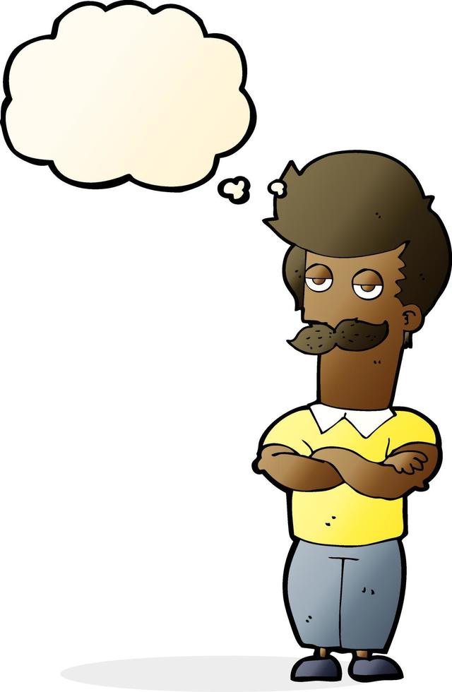 cartoon mustache muscle man with thought bubble vector