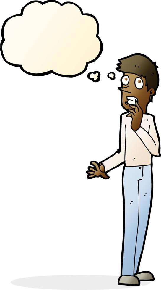 cartoon worried man with thought bubble vector
