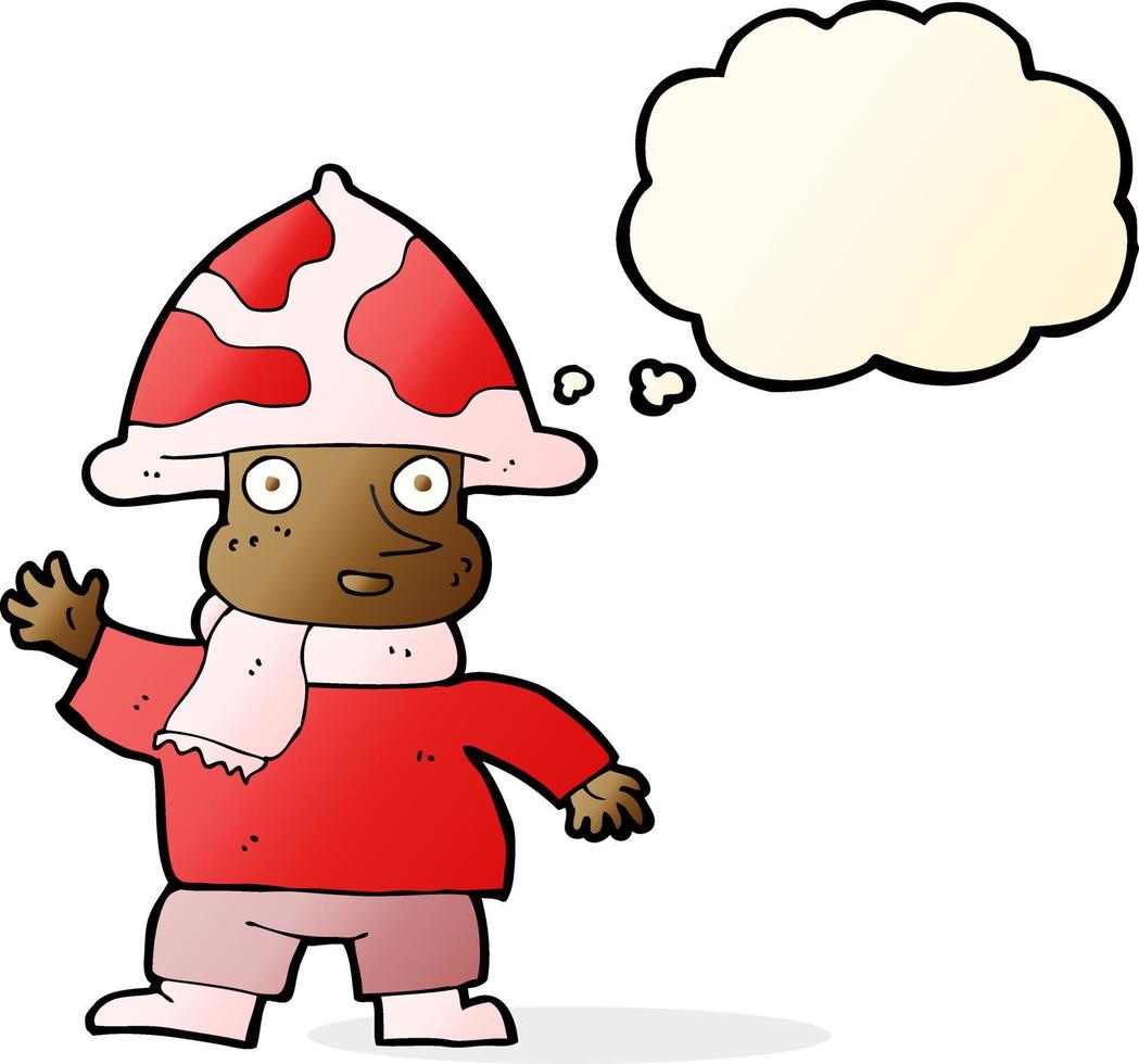 cartoon mushroom man with thought bubble vector