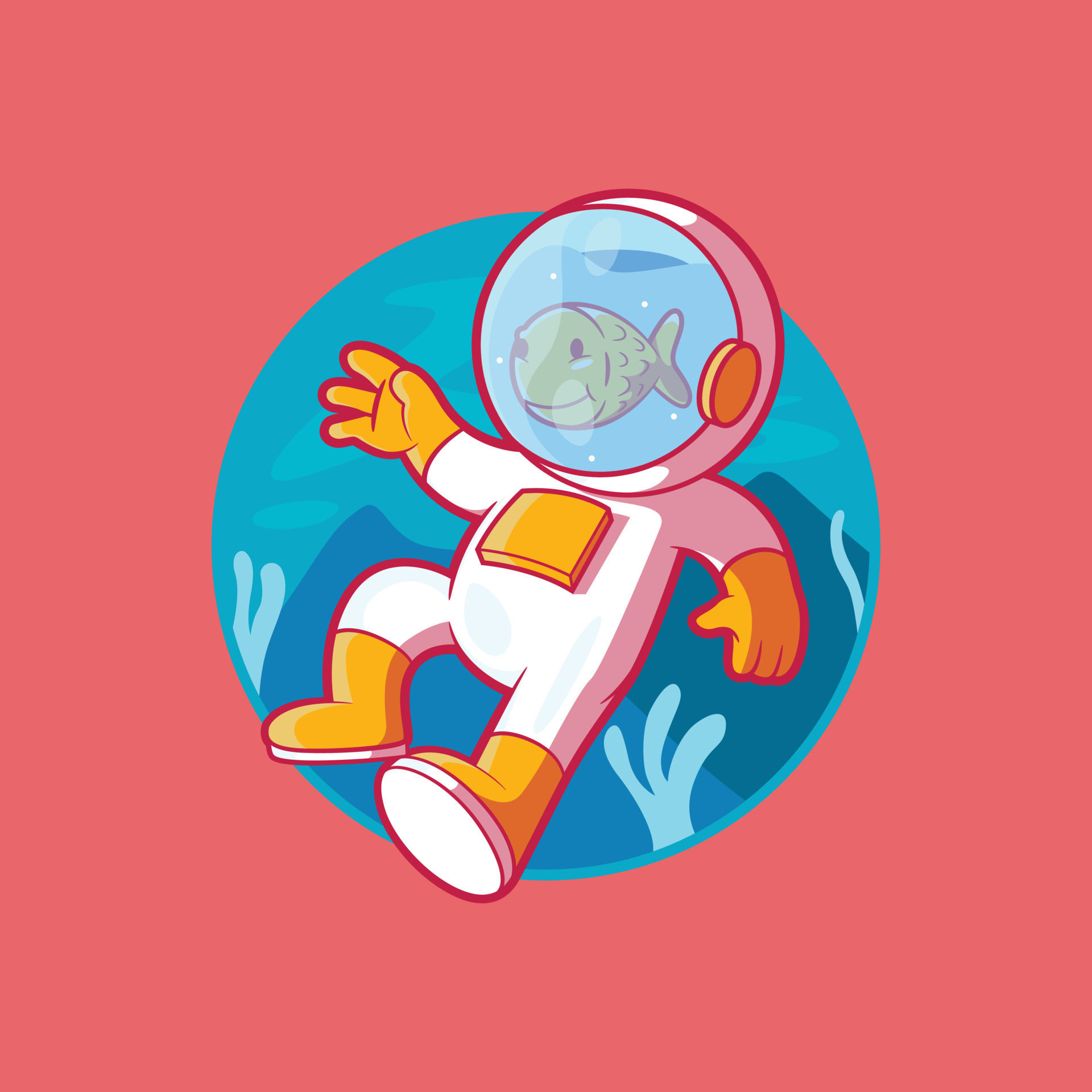 Fish character dressed with scuba suit vector illustration. Nature