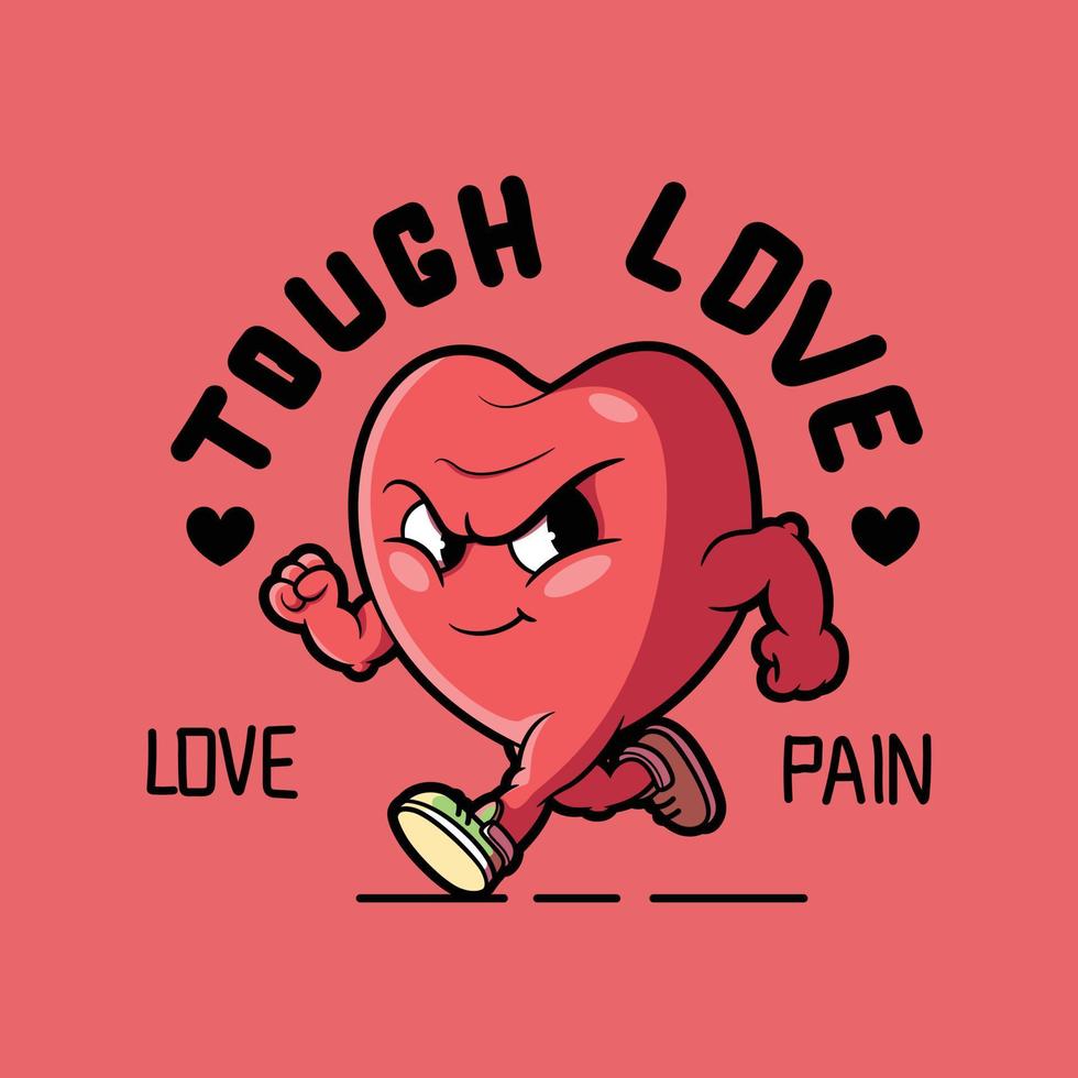 Muscle Heart character running vector illustration. Love, emotion, funny design concept.