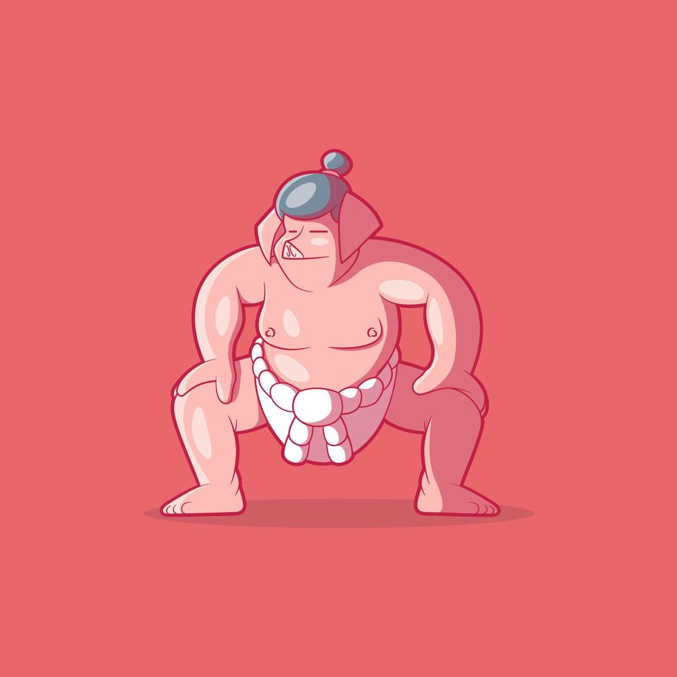 Pig sumo wrestler character vector illustration. Funny, mascot, sports design concept.