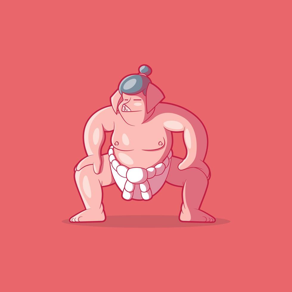 Ilustración de vector de personaje de luchador de sumo de cerdo. divertido, mascota, concepto de diseño deportivo.