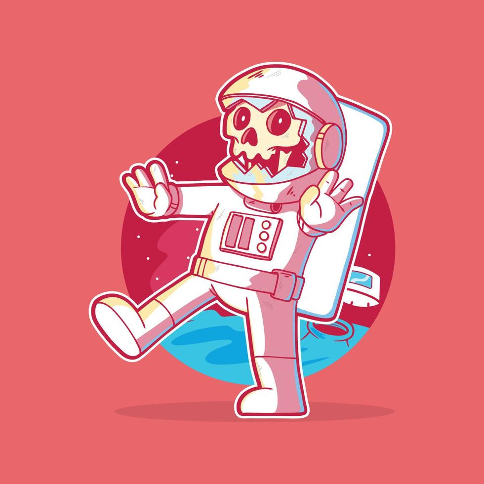 zombie astronauta en la ilustración del vector espacial. concepto de diseño divertido, aterrador y espeluznante.