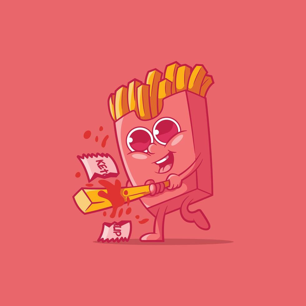 French fries character playing baseball with a french fry. Food, funny, brand design concept. vector