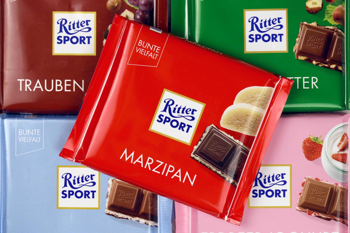 KHARKIV, UKRAINE - DECEMBER 8, 2020 Ritter Sport chocolate product. Ritter Sport was founded in 1912 in Stuttgart-Bad Cannstatt, Germany photo