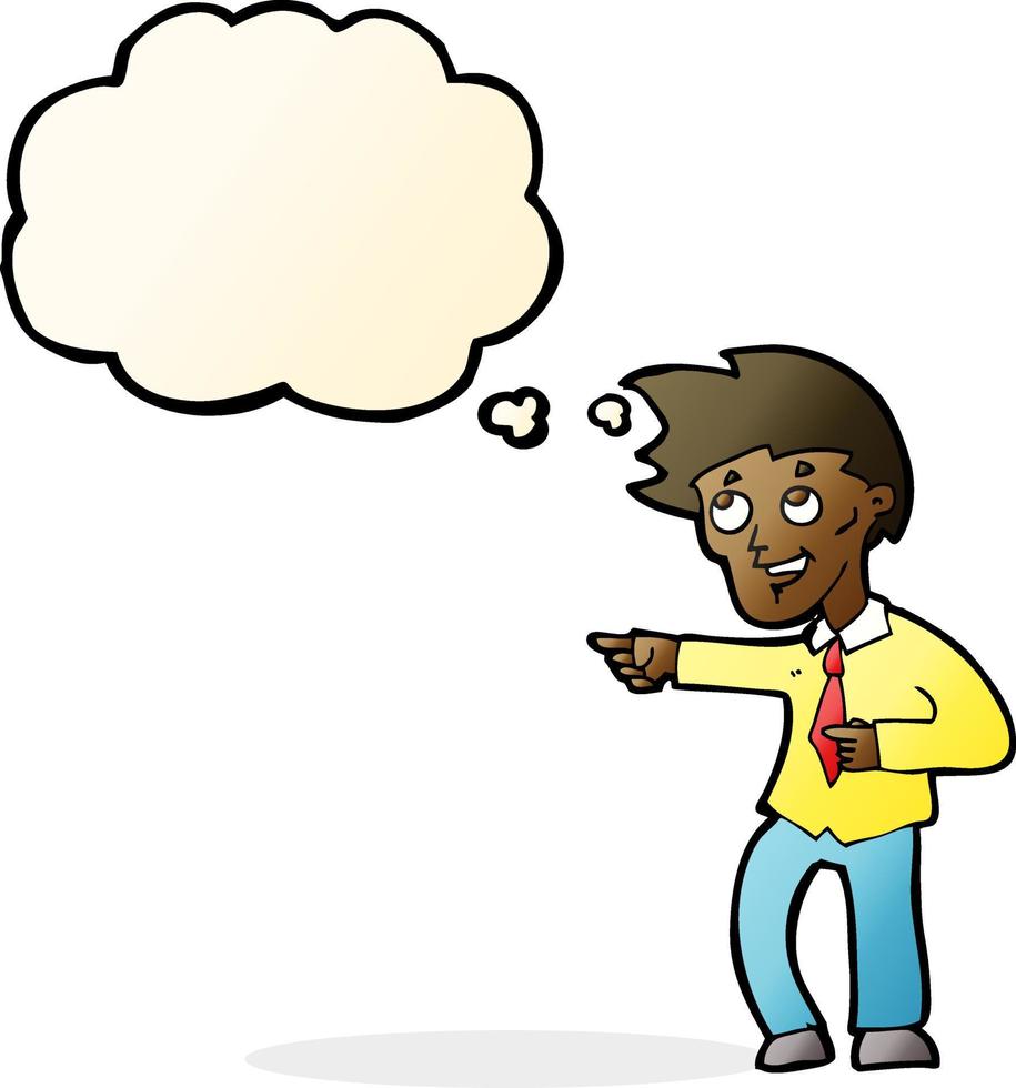 cartoon funny office man pointing with thought bubble vector
