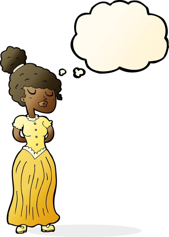 cartoon pretty victorian woman with thought bubble vector