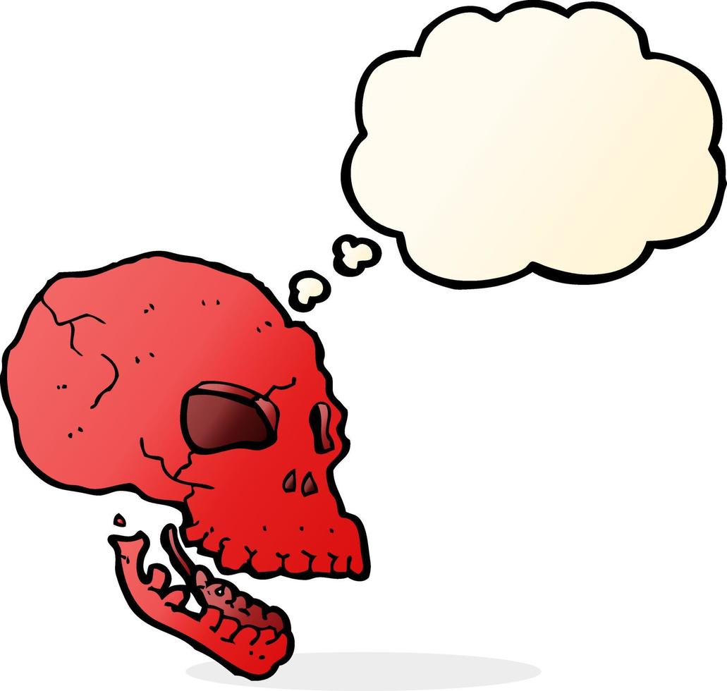 cartoon spooky skull with thought bubble vector