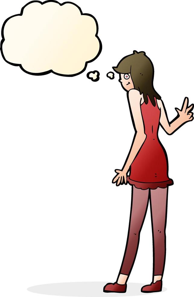 cartoon woman waving with thought bubble vector