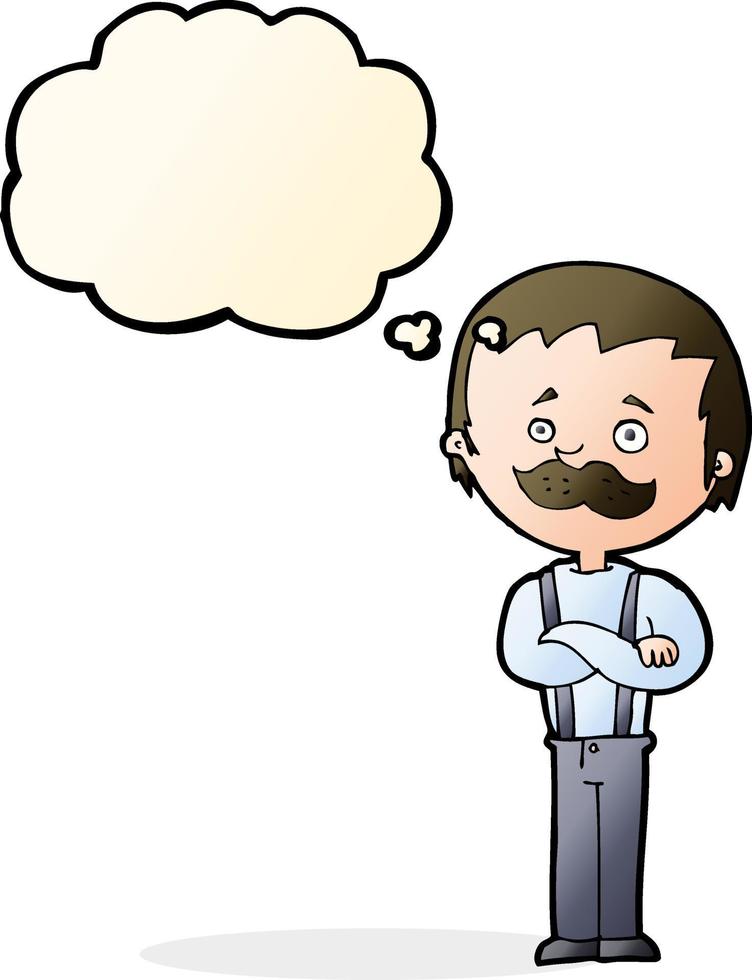 caricatura, hombre, con, bigote, con, burbuja del pensamiento vector