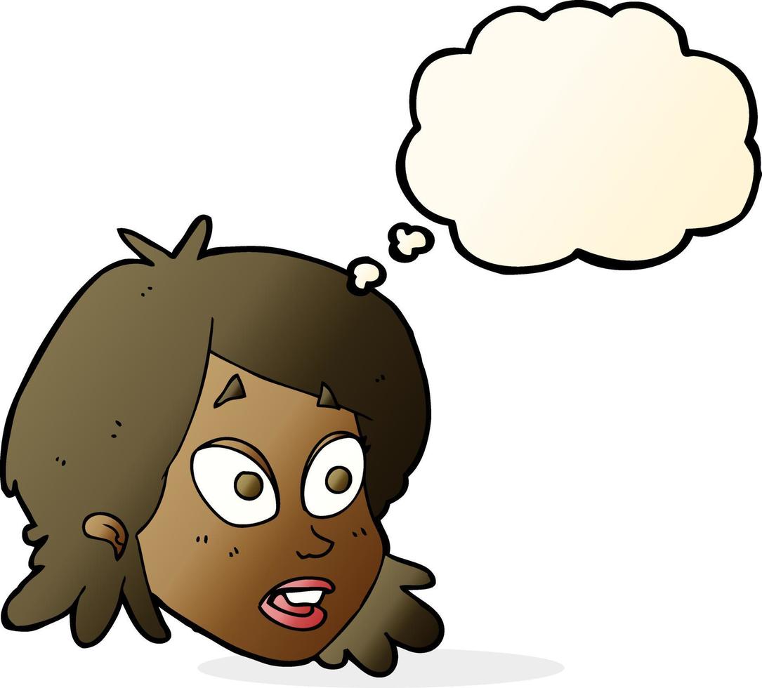 cartoon female face with surprised expression with thought bubble vector