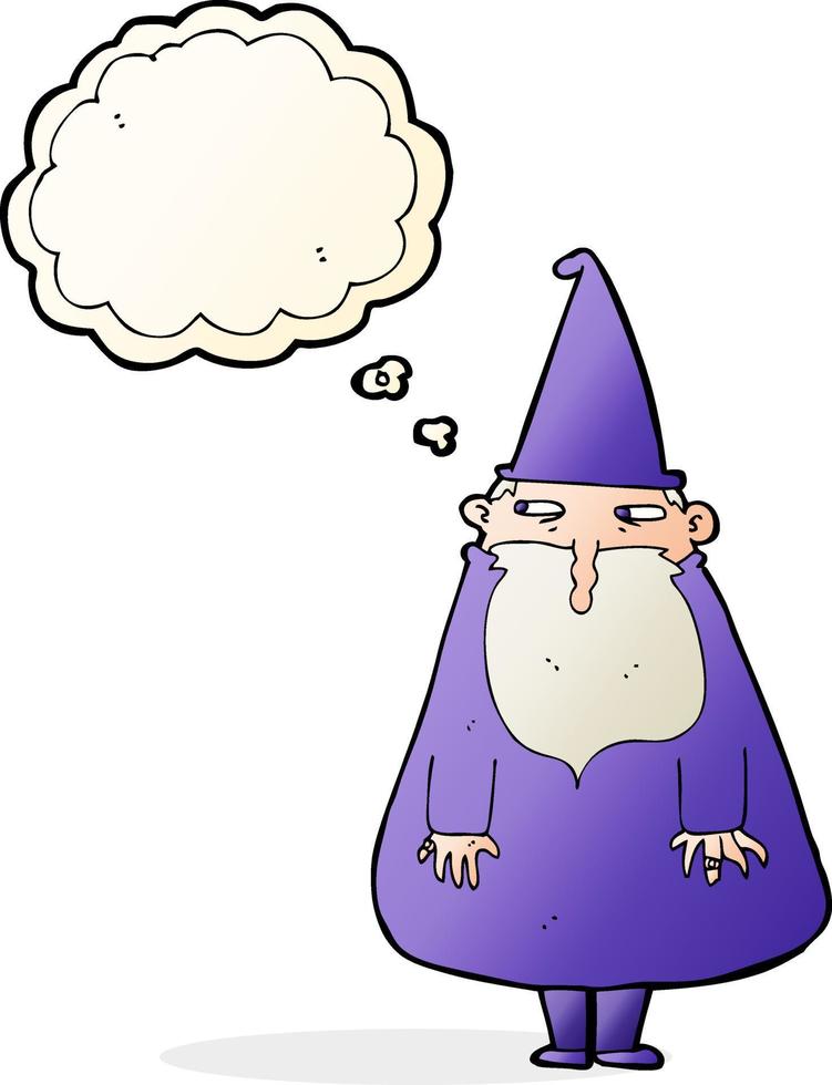 cartoon wizard with thought bubble vector