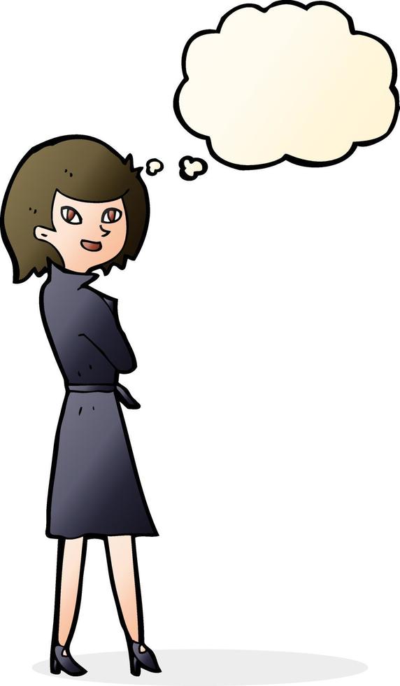 cartoon woman in trench coat with thought bubble vector