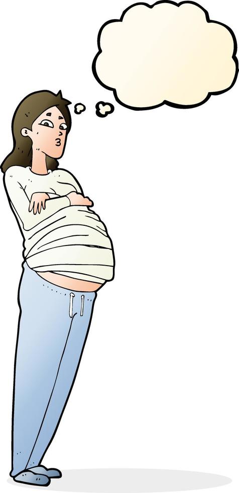 cartoon pregnant woman with thought bubble vector