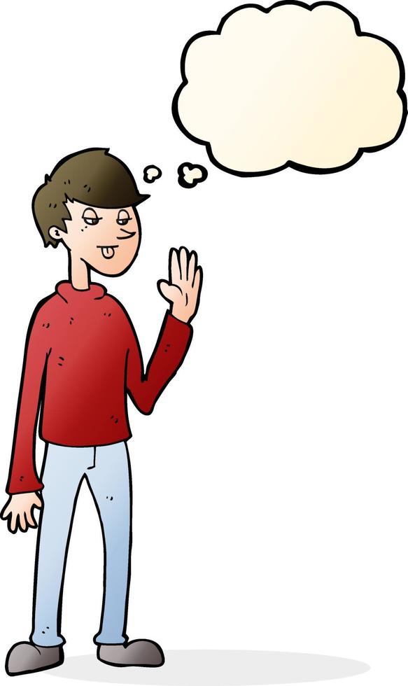 cartoon waving man with thought bubble vector
