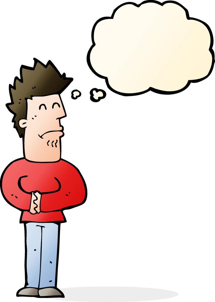 cartoon nervous man with thought bubble vector