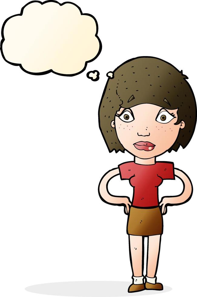 cartoon worried woman with thought bubble vector