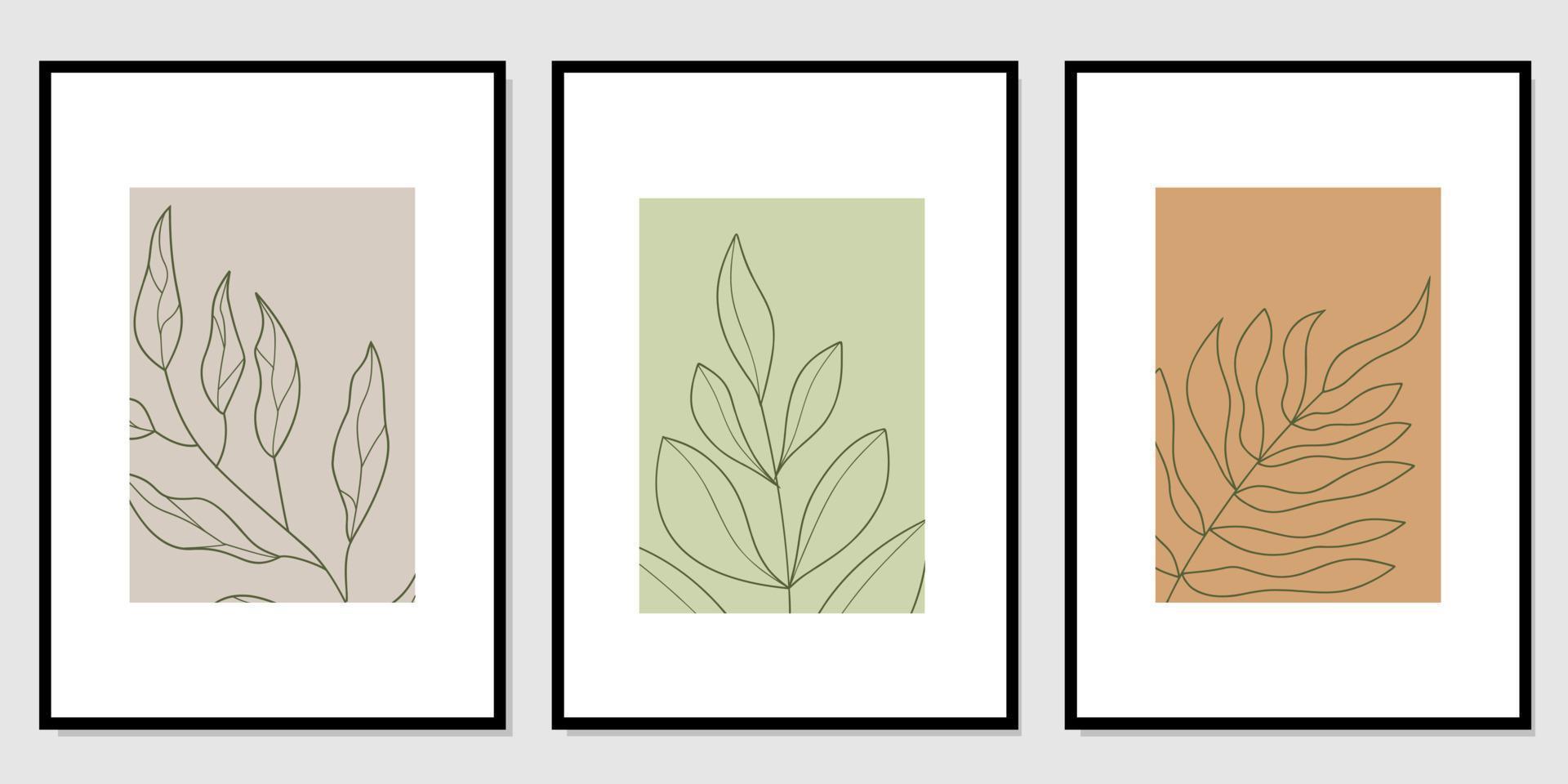conjunto de vectores de decoración de pared botánica. diseño de arte de pared de hoja. diseño abstracto mínimo y natural para impresión, portada, papel tapiz. ilustración vectorial
