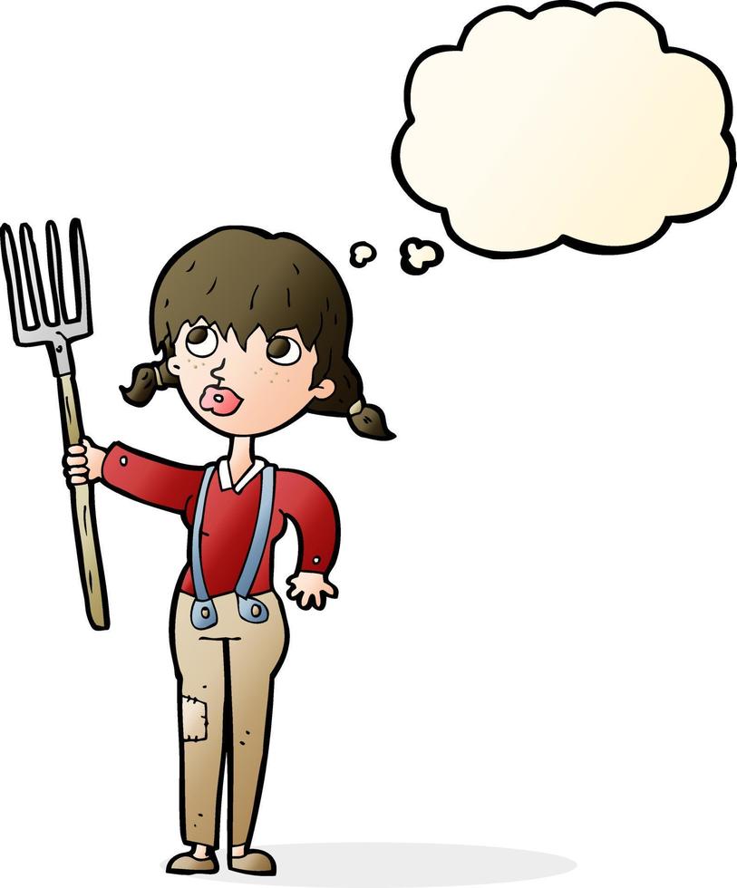 cartoon farmer girl with thought bubble vector