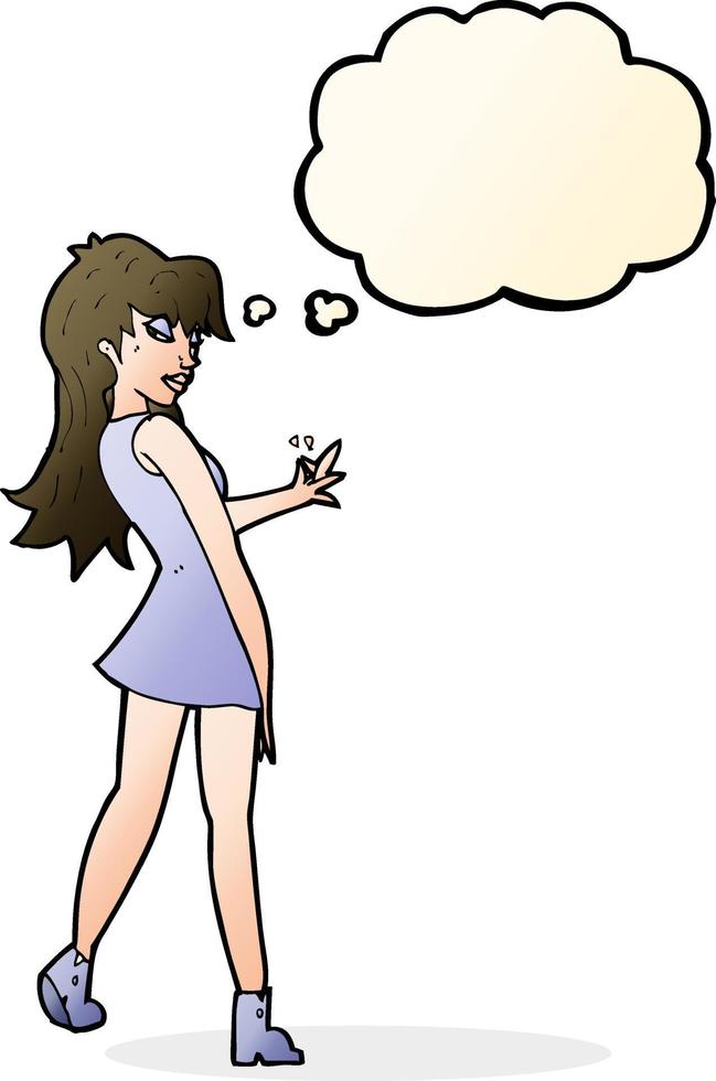 cartoon woman posing in dress with thought bubble vector