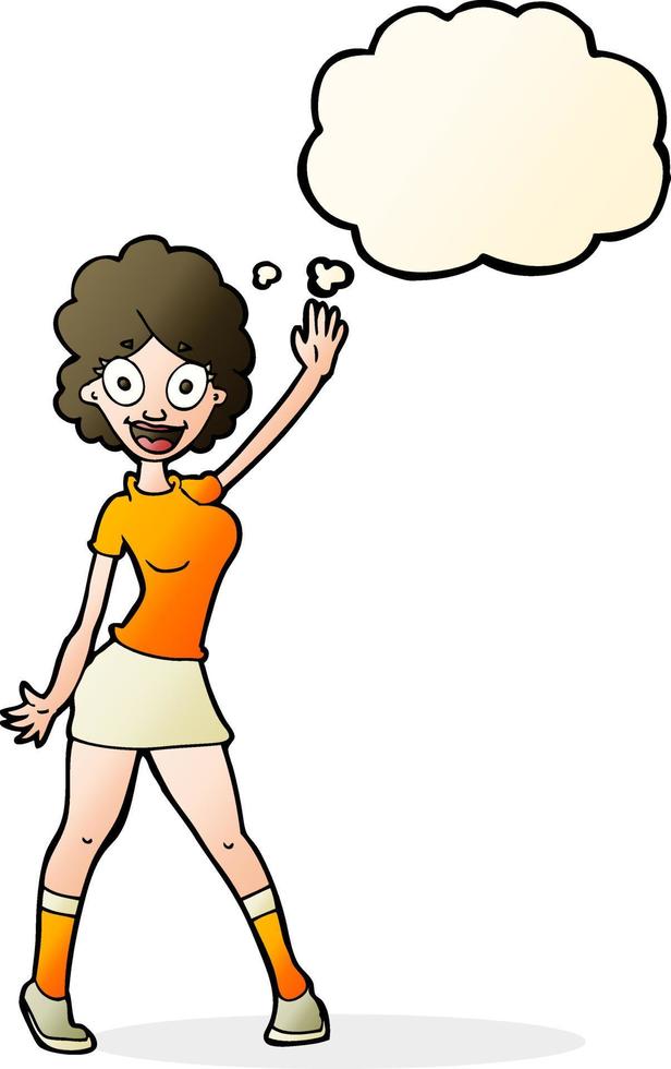 cartoon woman dancing with thought bubble vector