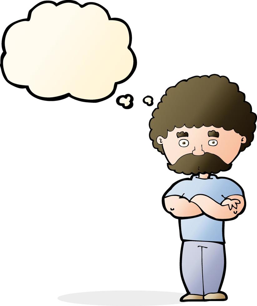 cartoon dad with folded arms with thought bubble vector