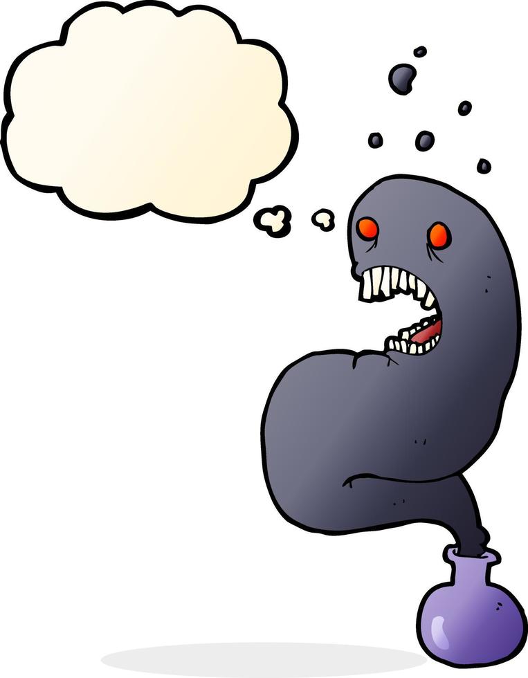 cartoon halloween ghost in bottle with thought bubble vector