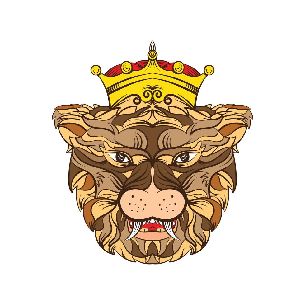 tiger kings head hand draw vector illustration