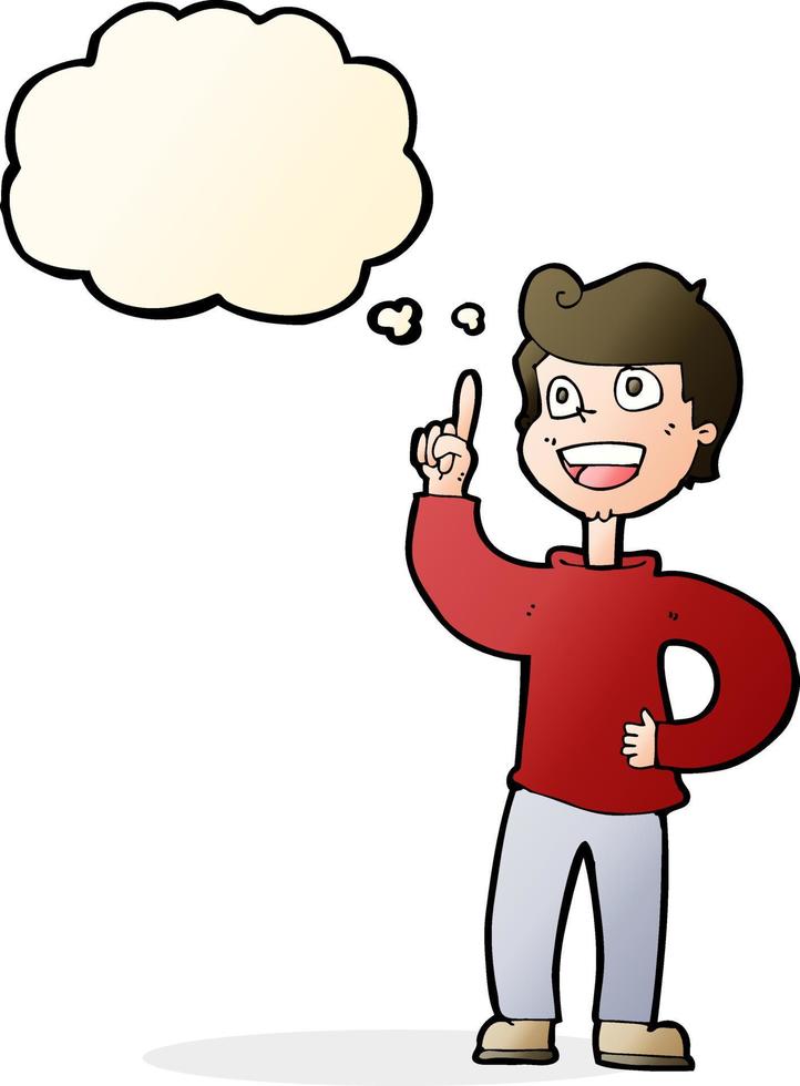 cartoon boy with great idea with thought bubble vector