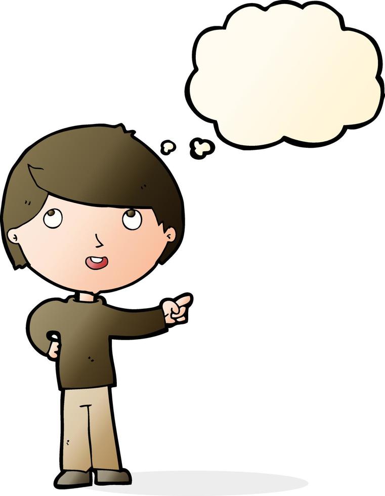 cartoon boy pointing with thought bubble vector