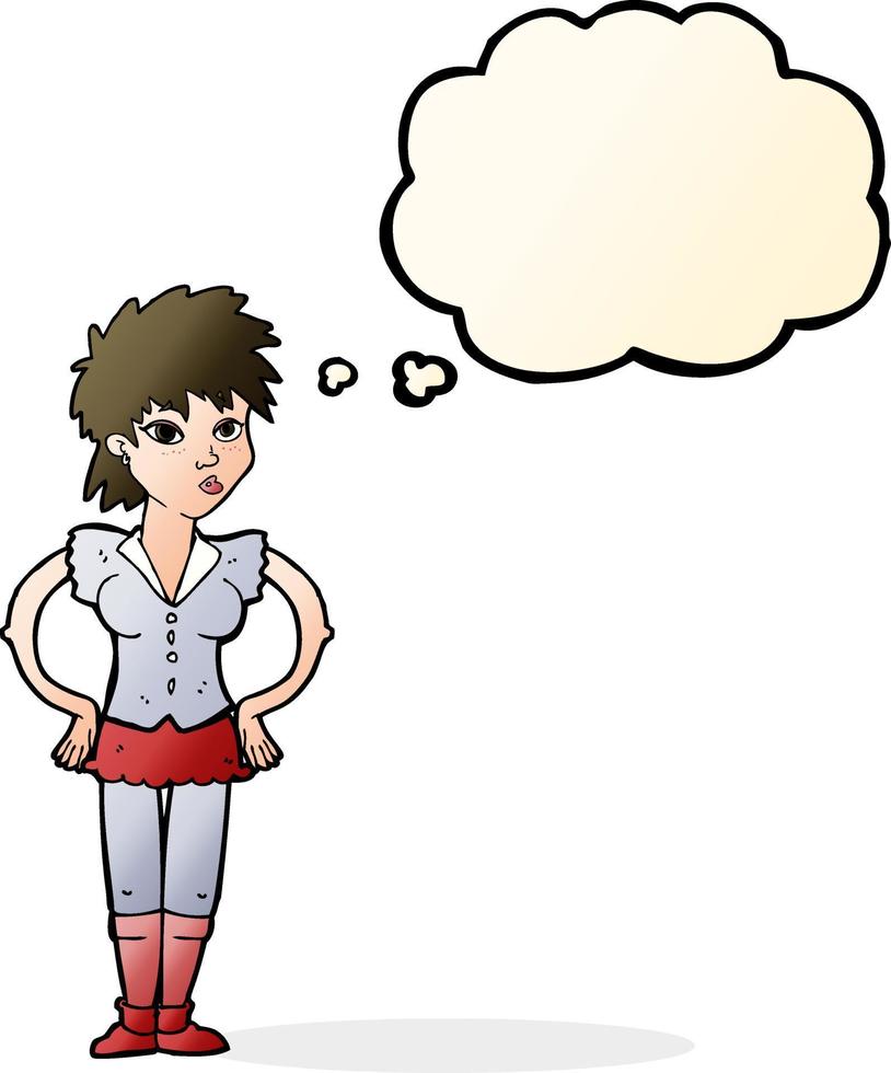 cartoon woman with hands on hips with thought bubble vector