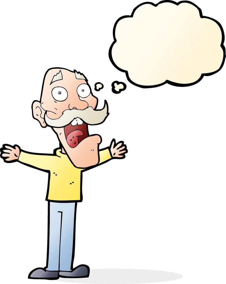 cartoon stressed old man with thought bubble vector