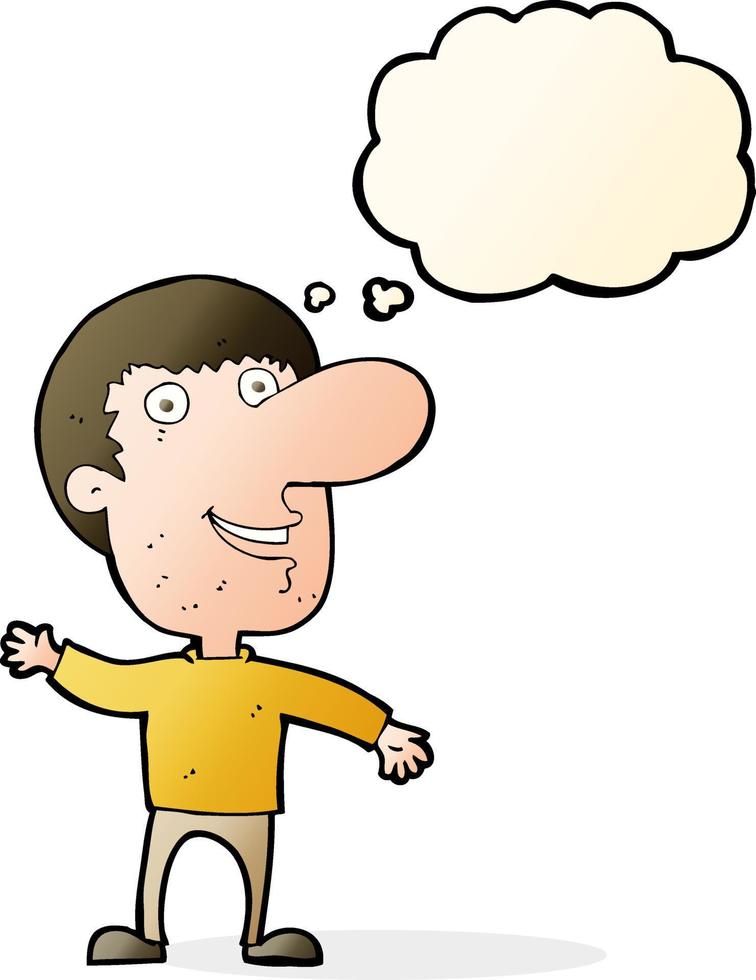 cartoon waving man with thought bubble vector