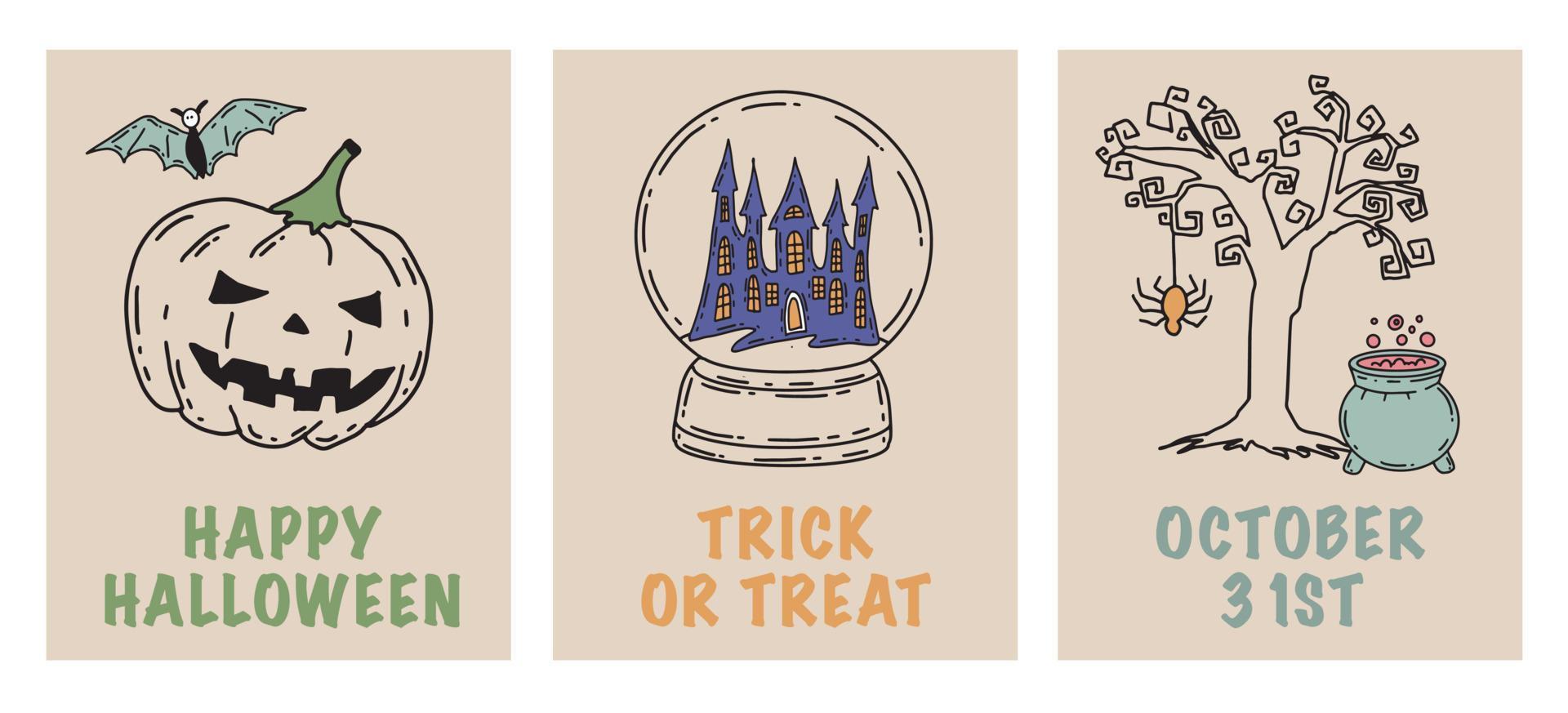 Halloween symbols hand drawn illustrations vector