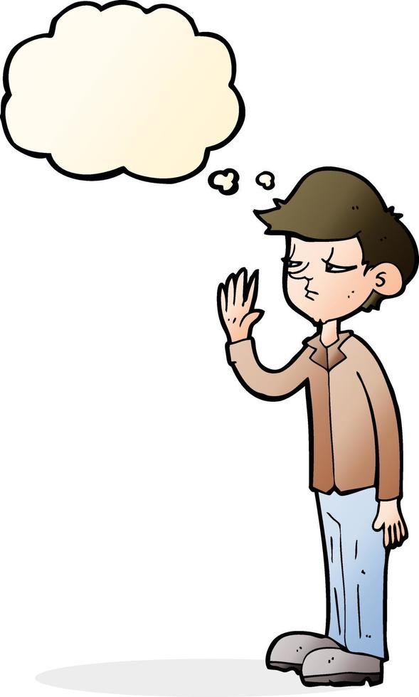 cartoon arrogant boy with thought bubble vector