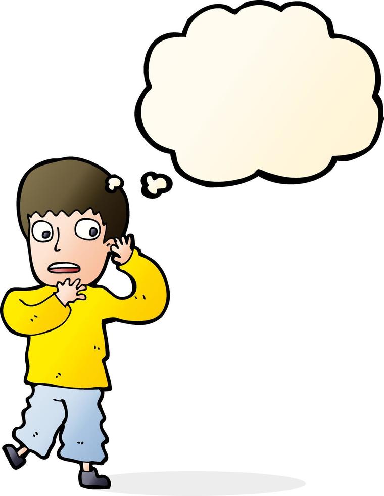 cartoon frightened boy with thought bubble vector