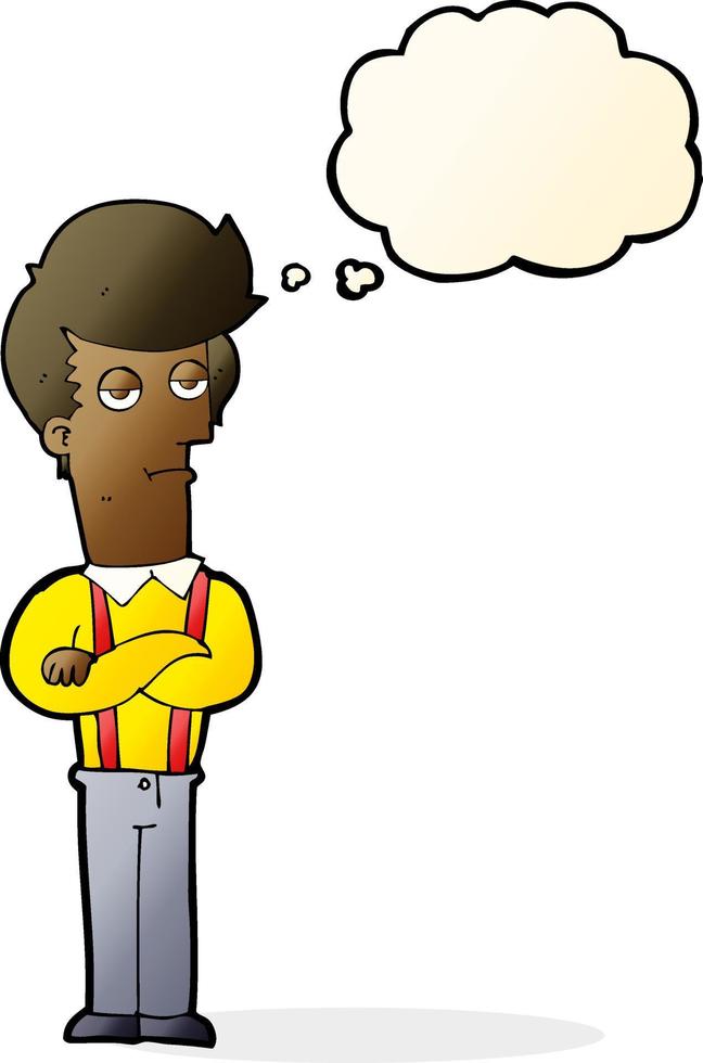 cartoon bored man with thought bubble vector