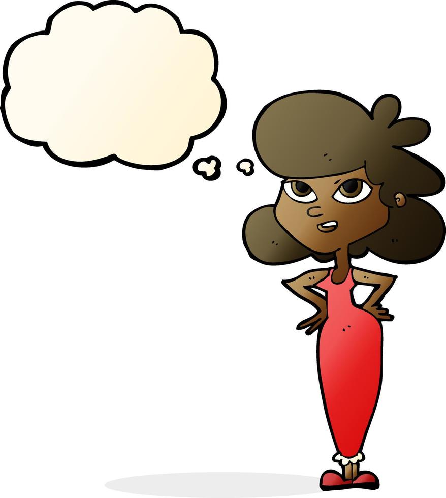 cartoon girl with hands on hips with thought bubble vector